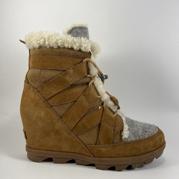 Sorel Joan of Arcric Wedge II Cozy Boots Womens Size 9 Tan Suede Lace Up Booties - Picture 1 of 11
